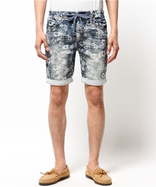 VENCEEXCHANGE（ヴァンスエクスチェンジ）の「ドビーデニムリゾート柄ショートパンツ  （デニムパンツ・メンズ・ネイビー/ブルー・SMALL/LARGE/MEDIUM）」の5枚目の写真