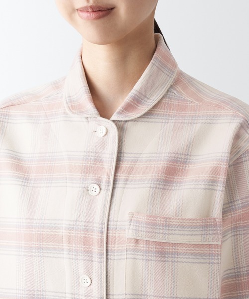 無印良品／XL／脇に縫い目のない／ピンクチェックとブルー2点フランネルパジャマ 無印良品 脇に縫い目のないフランネルパジャマ婦人 ライトブルー