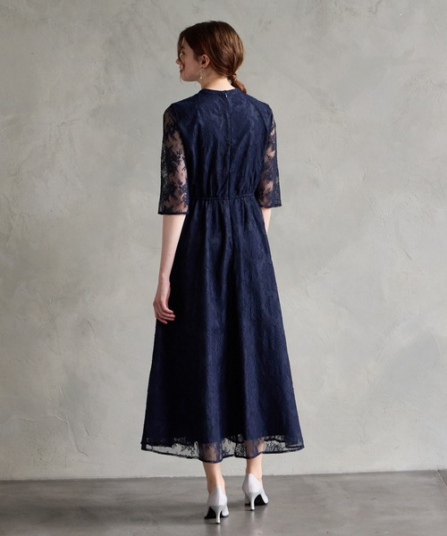 プチハイネック5分袖レースパーティードレス WEB限定】プチハイネック5分袖レースパーティードレス 結婚式