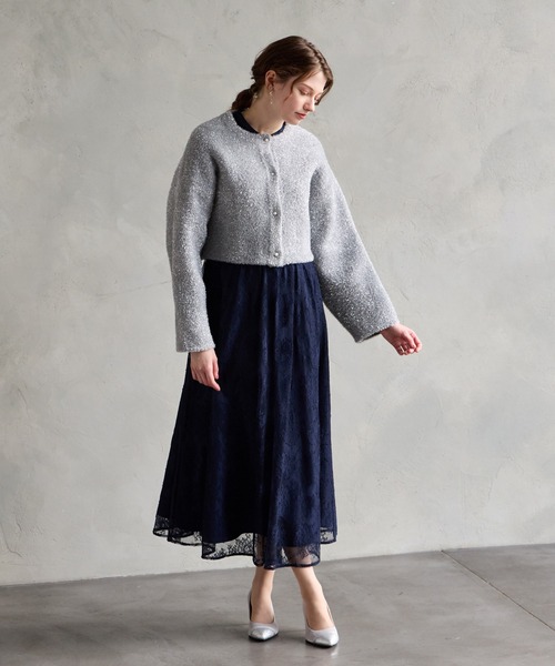 AIMER（エメ）の「【WEB限定】プチハイネック5分袖レースパーティードレス　結婚式　お呼ばれ　ドレス　20代 30代 40代（ドレス・レディース・ブラウン/モカ/ネイビー/グレイッシュブルー/グリーン/ブラック/ライトグレー・SMALL/MEDIUM/LARGE/X-LARGE）」の13枚目の写真