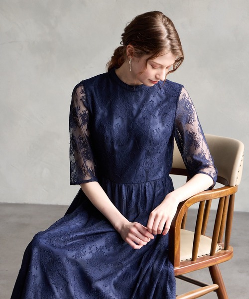 AIMER（エメ）の「【WEB限定】プチハイネック5分袖レース