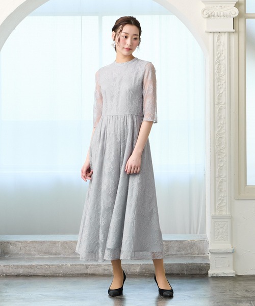 AIMER（エメ）の「【WEB限定】プチハイネック5分袖レースパーティードレス　結婚式　お呼ばれ　ドレス　20代 30代 40代（ドレス・レディース・ブラウン/モカ/ネイビー/グレイッシュブルー/グリーン/ブラック/ライトグレー・SMALL/MEDIUM/LARGE/X-LARGE）」の18枚目の写真