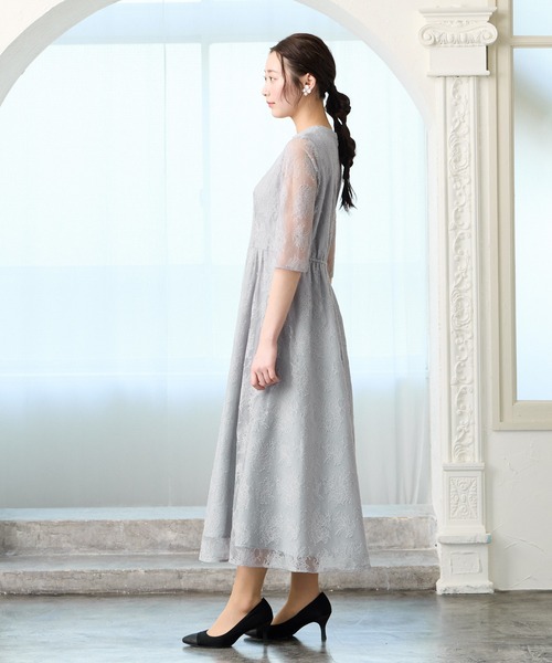 AIMER（エメ）の「【WEB限定】プチハイネック5分袖レースパーティードレス　結婚式　お呼ばれ　ドレス　20代 30代 40代（ドレス・レディース・ブラウン/モカ/ネイビー/グレイッシュブルー/グリーン/ブラック/ライトグレー・SMALL/MEDIUM/LARGE/X-LARGE）」の19枚目の写真
