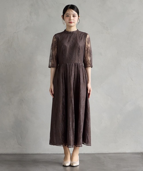 AIMER（エメ）の「【WEB限定】プチハイネック5分袖レースパーティードレス　結婚式　お呼ばれ　ドレス　20代 30代 40代（ドレス・レディース・ブラウン/モカ/ネイビー/グレイッシュブルー/グリーン/ブラック/ライトグレー・SMALL/MEDIUM/LARGE/X-LARGE）」の21枚目の写真