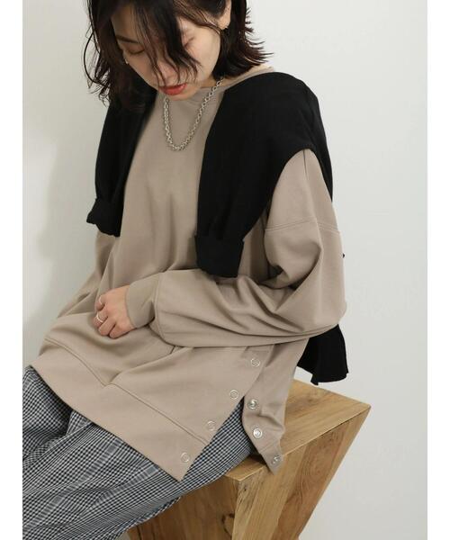 Samansa Mos2 blue(サマンサモスモスブルー)の「ダンボールニットプルオーバー(Tシャツ/カットソー・レディース・ベージュ/ブラック/キナリ・F)」の3枚目の写真