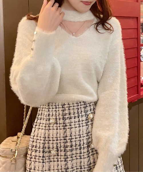 one way（ワンウェイ）の「2WAYシャギーチョーカーニット（ニット/セーター・レディース・ホワイト/グレー/ピンク/ブルー・FREE）」の2枚目の写真