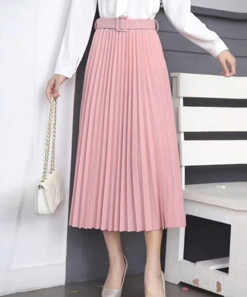 Miniministore(ミニミニストア)の「プリーツスカート ロング ベルト付き(スカート・レディース・ブルー/パープル/ベージュ/ライトブラウン/ピンク/テラコッタ/レッド/グレー/ブラック/ダークパープル/グリーン/カーキ・フリー)」の11枚目の写真