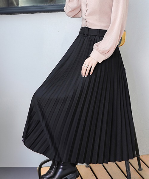 Miniministore(ミニミニストア)の「プリーツスカート ロング ベルト付き(スカート・レディース・ブルー/パープル/ベージュ/ライトブラウン/ピンク/テラコッタ/レッド/グレー/ブラック/ダークパープル/グリーン/カーキ・フリー)」の13枚目の写真