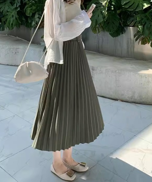 Miniministore(ミニミニストア)の「プリーツスカート ロング ベルト付き(スカート・レディース・ブルー/パープル/ベージュ/ライトブラウン/ピンク/テラコッタ/レッド/グレー/ブラック/ダークパープル/グリーン/カーキ・フリー)」の22枚目の写真