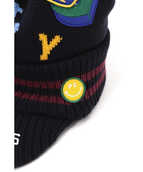 PEARLY GATES】カレッジワッペンつば付きニット帽 (UNISEX) ＜カレッジ