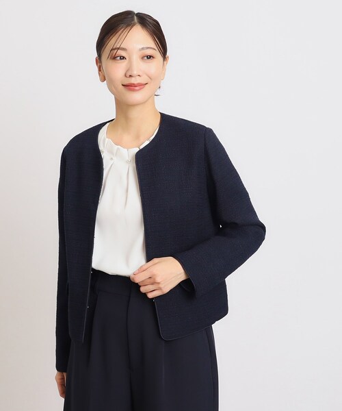 grove(グローブ)の「◆ハレの日に頼れる端正パイピングツイードジャケット(ノーカラージャケット・レディース・ベージュ系その他6/ネイビー系3/ブラック系3・05/01/04/03/02)」の3枚目の写真