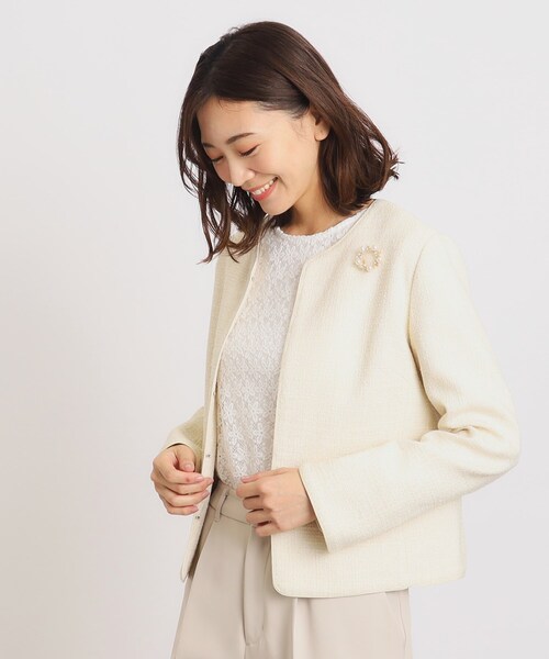 grove(グローブ)の「◆ハレの日に頼れる端正パイピングツイードジャケット(ノーカラージャケット・レディース・ベージュ系その他6/ネイビー系3/ブラック系3・05/01/04/03/02)」の6枚目の写真
