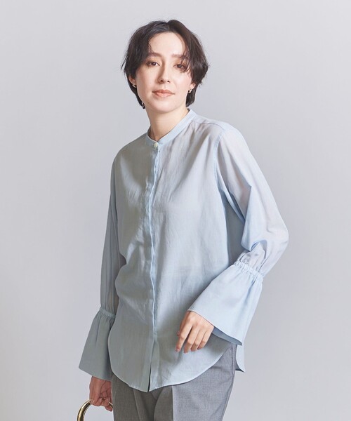 BEAUTY&YOUTH UNITED ARROWS◆コットンシフォンドビーフレアスリーブシャツ/FREE/コットン/NVY/1611-242-2387 BEAUTY&YOUTH UNITED ARROWS（ビューティーアンドユース
