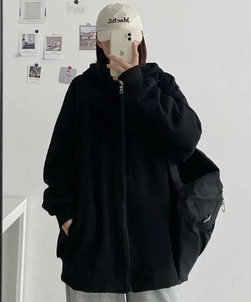 SHEPP(シープ)の「裏起毛 ジップアップパーカー(パーカー・レディース・ブラック/グレー・L/M/XXL/XL)」の2枚目の写真