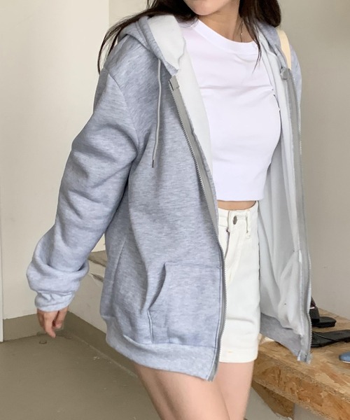 SHEPP(シープ)の「裏起毛 ジップアップパーカー(パーカー・レディース・ブラック/グレー・L/M/XXL/XL)」の4枚目の写真