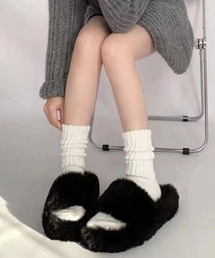 【float】ベーシック 無地リブ ミドル丈ソックス