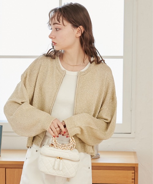 カーディガン 「大人気」クロップド丈ラメシャギーカーディガン レディース ラメシャギークロップドカーディガン[AA47-22S112]｜URBAN