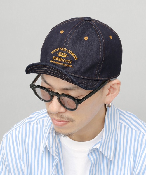 セール】ステッチ デニム ロゴ刺繍 アンパイアキャップ
