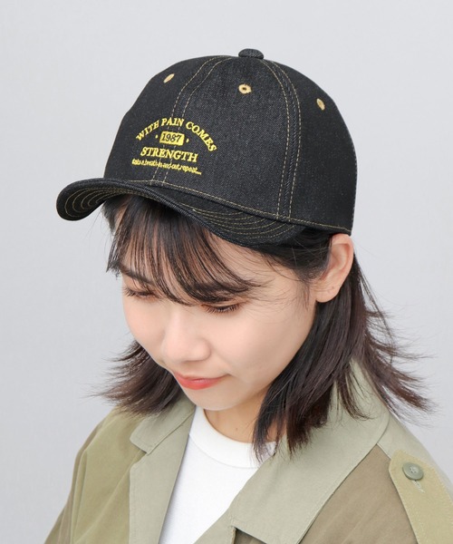 セール】ステッチ デニム ロゴ刺繍 アンパイアキャップ