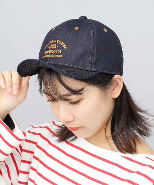 A.M.S.(エーエムエス)の「ステッチ デニム ロゴ刺繍 アンパイアキャップ(キャップ・メンズ・ネイビー/ブラック・FREE)」の8枚目の写真