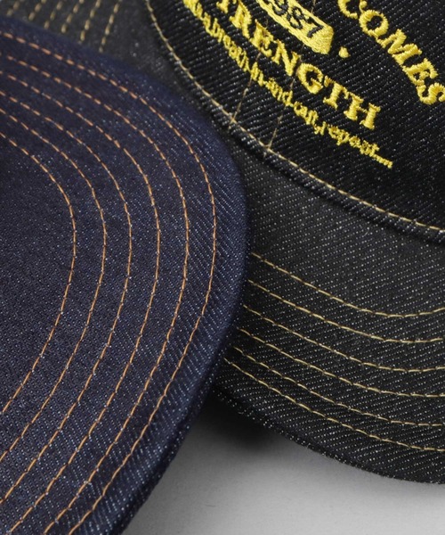 A.M.S.(エーエムエス)の「ステッチ デニム ロゴ刺繍 アンパイアキャップ(キャップ・メンズ・ネイビー/ブラック・FREE)」の10枚目の写真