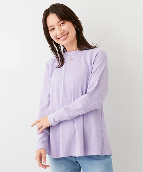 petit main LIEN(プティマインリアン)の「【LADIES】ワッフルロングスリーブT(Tシャツ/カットソー・レディース・ライトグリーン/ネイビー/オフホワイト/トップグレー/ラベンダー・FREE)」の5枚目の写真