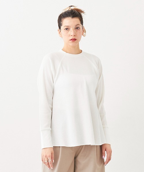 petit main LIEN(プティマインリアン)の「【LADIES】ワッフルロングスリーブT(Tシャツ/カットソー・レディース・ライトグリーン/ネイビー/オフホワイト/トップグレー/ラベンダー・FREE)」の1枚目の写真