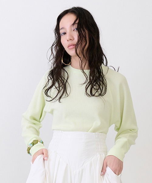 petit main LIEN(プティマインリアン)の「【LADIES】ワッフルロングスリーブT(Tシャツ/カットソー・レディース・ライトグリーン/ネイビー/オフホワイト/トップグレー/ラベンダー・FREE)」の3枚目の写真