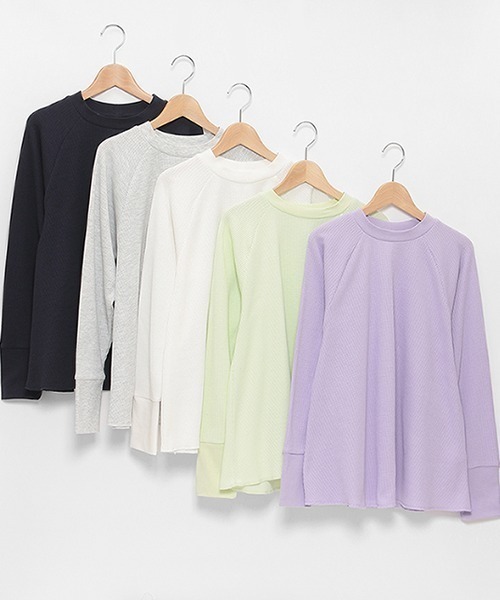 petit main LIEN(プティマインリアン)の「【LADIES】ワッフルロングスリーブT(Tシャツ/カットソー・レディース・ライトグリーン/ネイビー/オフホワイト/トップグレー/ラベンダー・FREE)」の6枚目の写真