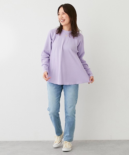 petit main LIEN(プティマインリアン)の「【LADIES】ワッフルロングスリーブT(Tシャツ/カットソー・レディース・ライトグリーン/ネイビー/オフホワイト/トップグレー/ラベンダー・FREE)」の20枚目の写真