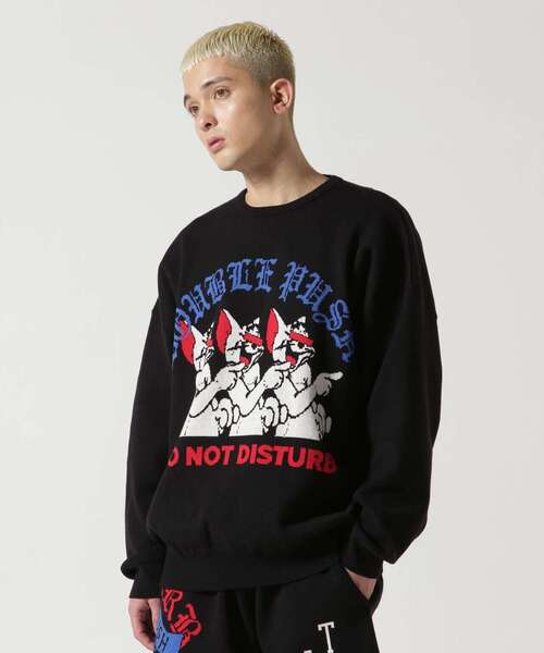 TAIN DOUBLE PUSH（タインダブルプッシュ）の「TAIN DOUBLE PUSH/タインダブルプッシュ/別注KNIT CREW（ニット/セーター・メンズ・ブラック/モスグリーン/ホワイト・L/XL/M）」の2枚目の写真