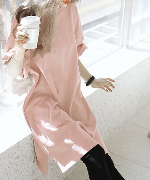 Miniministore(ミニミニストア)の「半袖チュニックTシャツ サイドスリット半袖(Tシャツ/カットソー・レディース・ライトグレー/ミント/ベージュ/ブラック/ホワイト/ピンク・XL/L)」の6枚目の写真