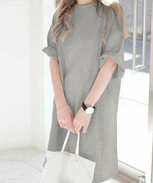 Miniministore(ミニミニストア)の「半袖チュニックTシャツ サイドスリット半袖(Tシャツ/カットソー・レディース・ライトグレー/ミント/ベージュ/ブラック/ホワイト/ピンク・XL/L)」の4枚目の写真