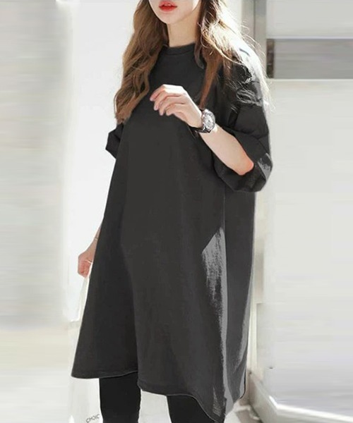 Miniministore(ミニミニストア)の「半袖チュニックTシャツ サイドスリット半袖(Tシャツ/カットソー・レディース・ライトグレー/ミント/ベージュ/ブラック/ホワイト/ピンク・XL/L)」の7枚目の写真