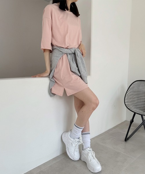 Miniministore(ミニミニストア)の「半袖チュニックTシャツ サイドスリット半袖(Tシャツ/カットソー・レディース・ライトグレー/ミント/ベージュ/ブラック/ホワイト/ピンク・XL/L)」の21枚目の写真