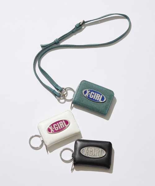 X-girl（エックスガール）の「GLITTER OVAL LOGO COIN AND CARD CASE（コインケース・レディース・ブラック/ホワイト/ライトインディゴブルー・ONE SIZE）」の4枚目の写真