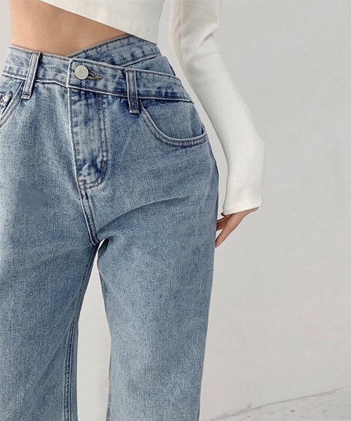 Miniministore（ミニミニストア）の「ストレートデニム ウエストレイヤード風（デニムパンツ・レディース・ブラック/ライトブルー/ダークブルー・M/XL/L/S）」の3枚目の写真