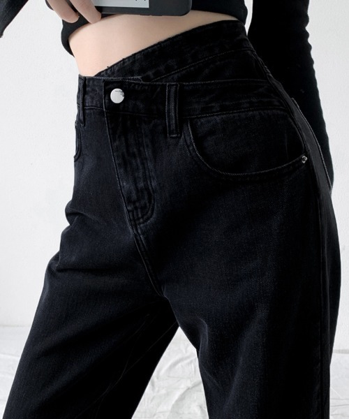 Miniministore（ミニミニストア）の「ストレートデニム ウエストレイヤード風（デニムパンツ・レディース・ブラック/ライトブルー/ダークブルー・M/XL/L/S）」の2枚目の写真