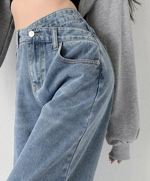 Miniministore（ミニミニストア）の「ストレートデニム ウエストレイヤード風（デニムパンツ・レディース・ブラック/ライトブルー/ダークブルー・M/XL/L/S）」の4枚目の写真