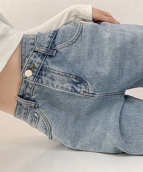 Miniministore（ミニミニストア）の「ストレートデニム ウエストレイヤード風（デニムパンツ・レディース・ブラック/ライトブルー/ダークブルー・M/XL/L/S）」の5枚目の写真