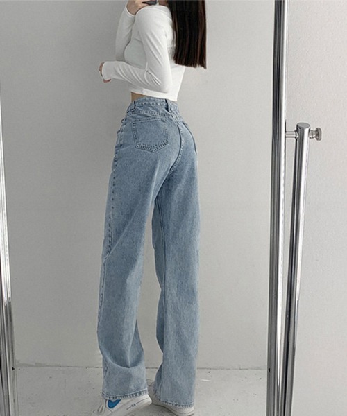 Miniministore（ミニミニストア）の「ストレートデニム ウエストレイヤード風（デニムパンツ・レディース・ブラック/ライトブルー/ダークブルー・M/XL/L/S）」の7枚目の写真