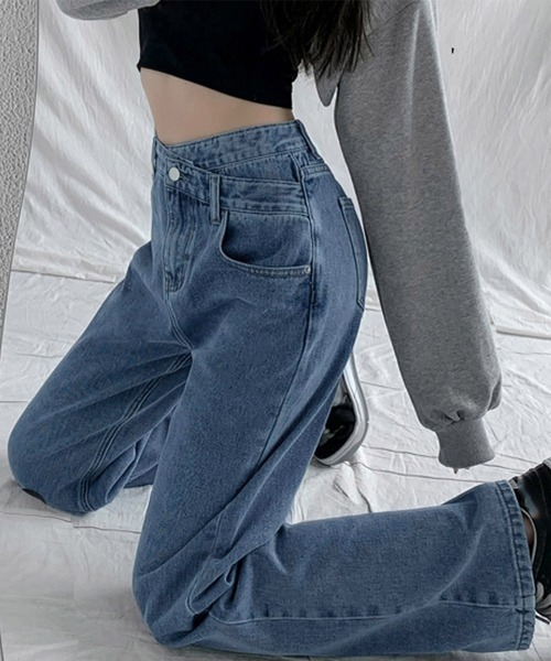 Miniministore（ミニミニストア）の「ストレートデニム ウエストレイヤード風（デニムパンツ・レディース・ブラック/ライトブルー/ダークブルー・M/XL/L/S）」の8枚目の写真