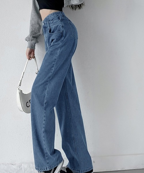 Miniministore（ミニミニストア）の「ストレートデニム ウエストレイヤード風（デニムパンツ・レディース・ブラック/ライトブルー/ダークブルー・M/XL/L/S）」の10枚目の写真
