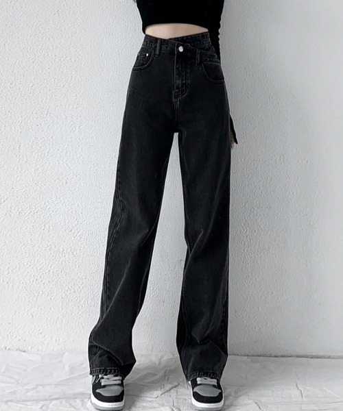 Miniministore（ミニミニストア）の「ストレートデニム ウエストレイヤード風（デニムパンツ・レディース・ブラック/ライトブルー/ダークブルー・M/XL/L/S）」の12枚目の写真