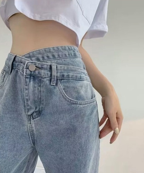 Miniministore（ミニミニストア）の「ストレートデニム ウエストレイヤード風（デニムパンツ・レディース・ブラック/ライトブルー/ダークブルー・M/XL/L/S）」の14枚目の写真