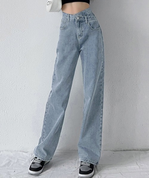 Miniministore（ミニミニストア）の「ストレートデニム ウエストレイヤード風（デニムパンツ・レディース・ブラック/ライトブルー/ダークブルー・M/XL/L/S）」の16枚目の写真
