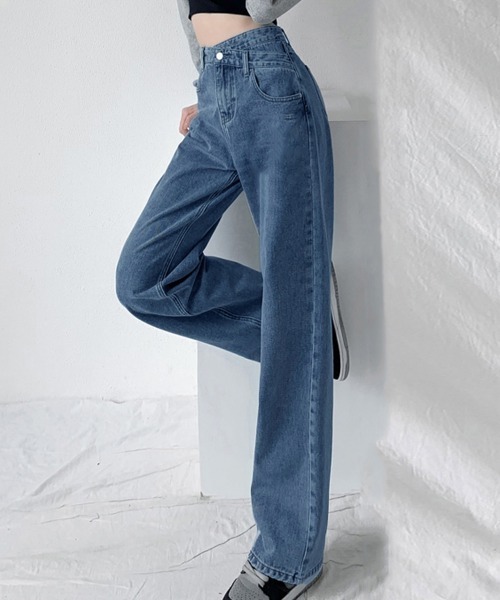 Miniministore（ミニミニストア）の「ストレートデニム ウエストレイヤード風（デニムパンツ・レディース・ブラック/ライトブルー/ダークブルー・M/XL/L/S）」の18枚目の写真