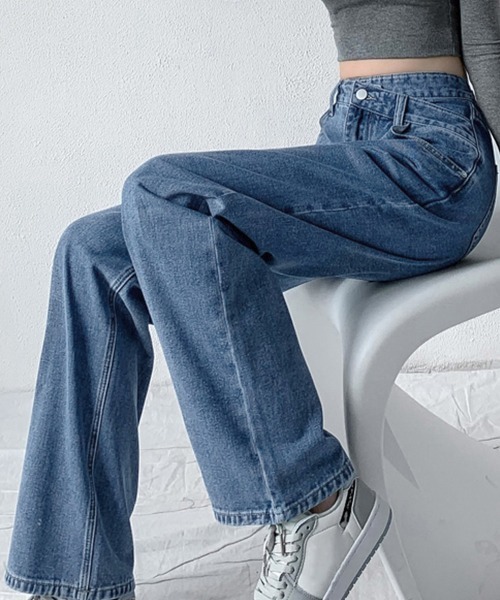 Miniministore（ミニミニストア）の「ストレートデニム ウエストレイヤード風（デニムパンツ・レディース・ブラック/ライトブルー/ダークブルー・M/XL/L/S）」の20枚目の写真