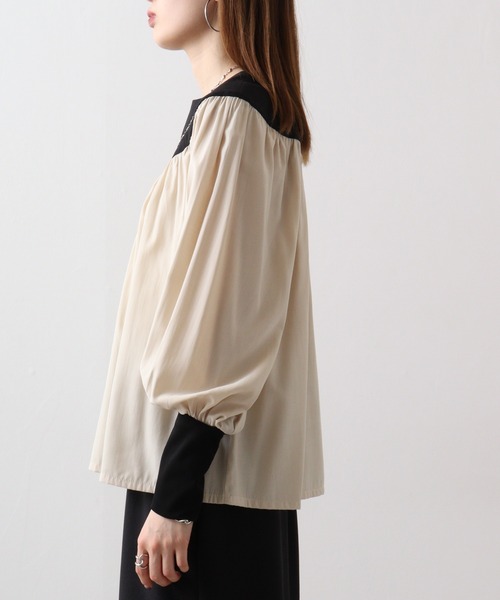 EGLANTINE(エグランティーヌ)の「Eglantine ギャザーブラウス(Tシャツ/カットソー・レディース・ブラック/ベージュ・40)」の13枚目の写真
