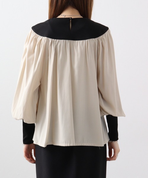 EGLANTINE(エグランティーヌ)の「Eglantine ギャザーブラウス(Tシャツ/カットソー・レディース・ブラック/ベージュ・40)」の14枚目の写真